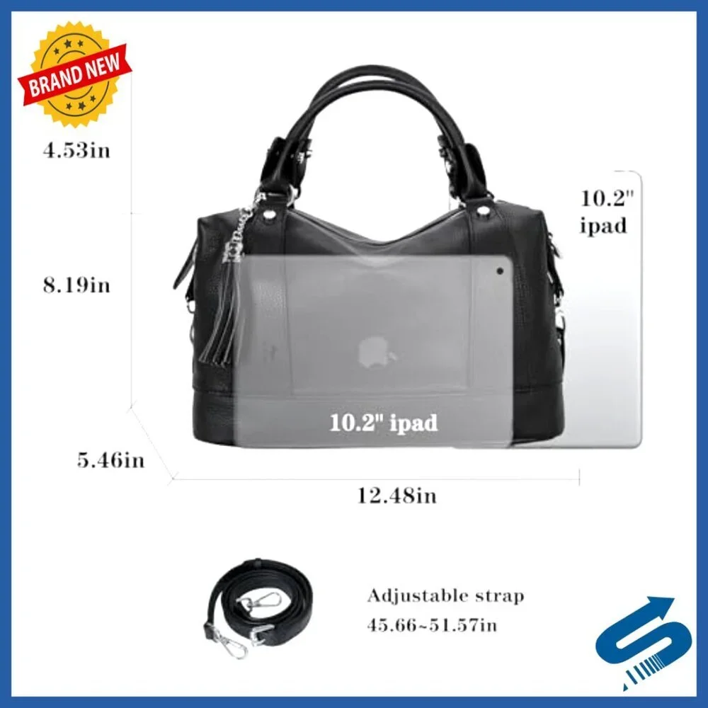 Genuine Leather Satchel Tote Crossbody Bag with Fringe Detailing